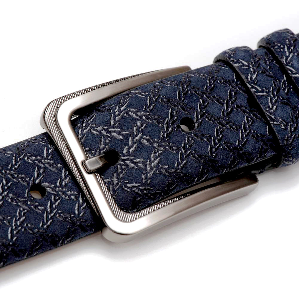 Men's Fashion Belt in Blue with Laser-Printed Suede and Calf Trim - Mezlan Belts