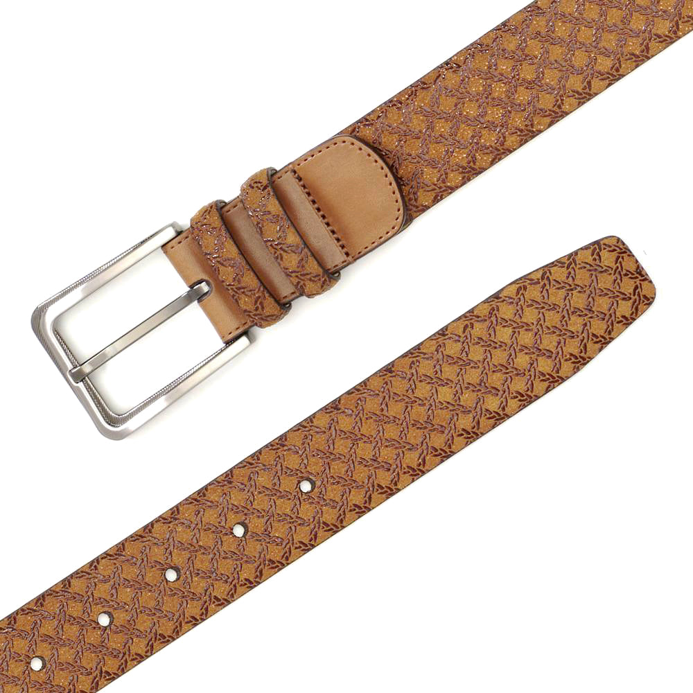 Men's Fashion Belt in Tan with Laser-Printed Suede and Calf Trim - Mezlan Belts