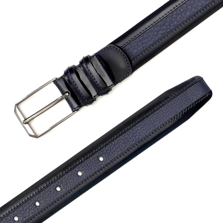 Men's Hi-Shine Cordovan Leather and Deerskin Belt in Blue - AO11113 - Mezlan Belts