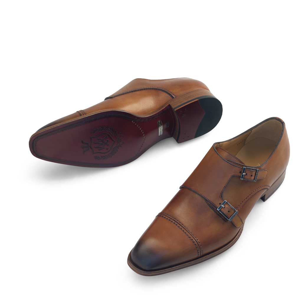 Calf Cap Toe Double Monk Strap