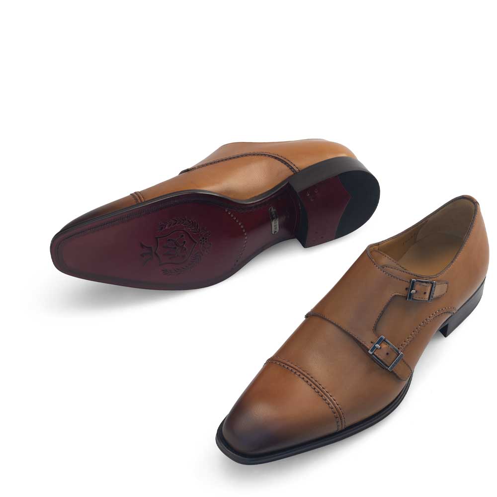 Calf Cap Toe Double Monk Strap