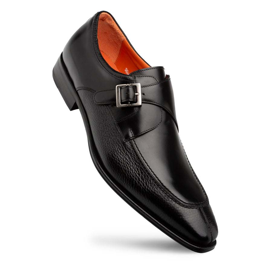Pego Monk Strap Black Deerskin Shoes By Mezlan Made In Spain Brand