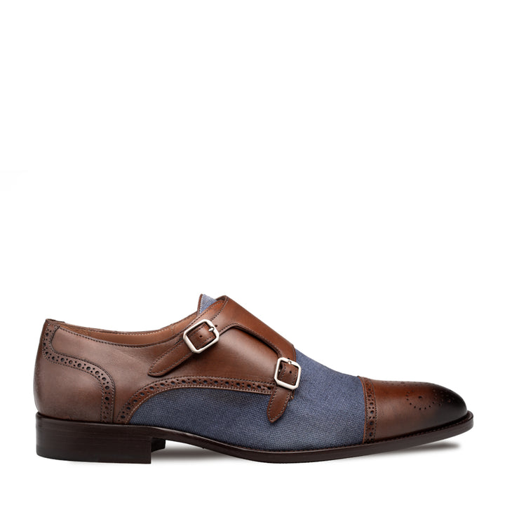 Calf/Linen Cap Toe Double Monk