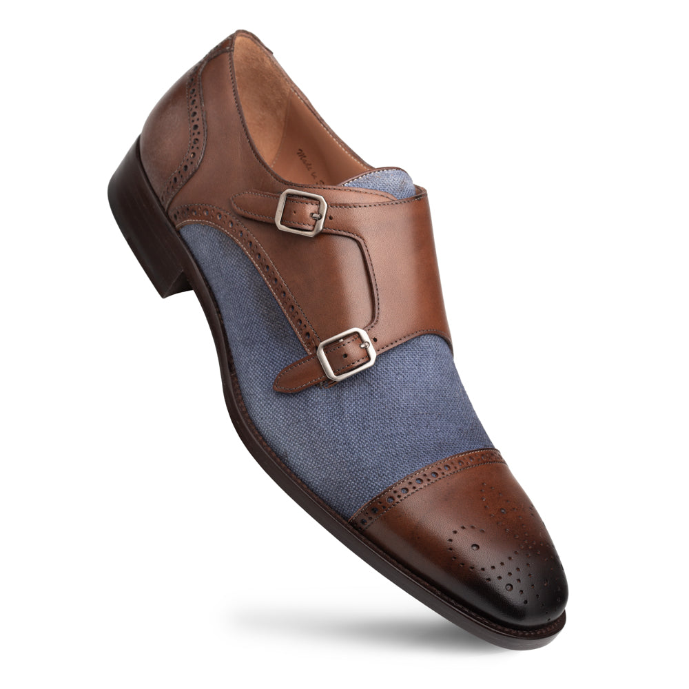 Calf/Linen Cap Toe Double Monk