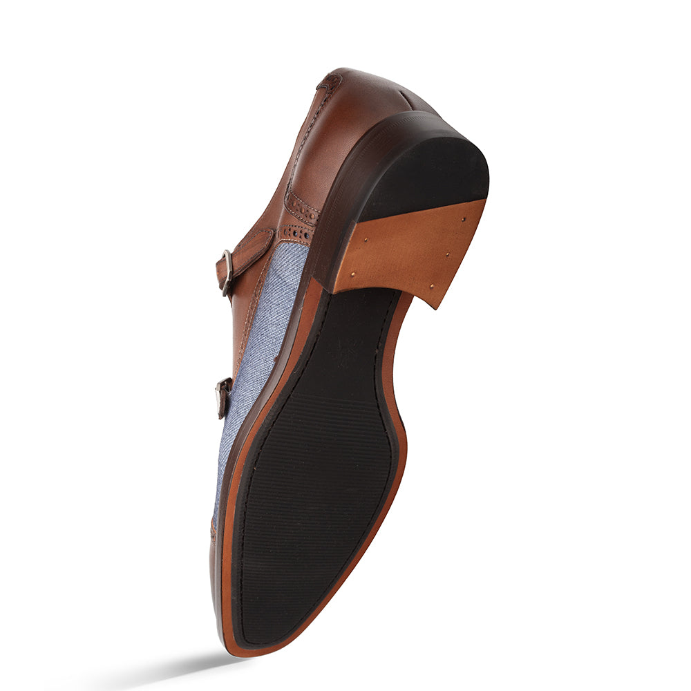 Calf/Linen Cap Toe Double Monk