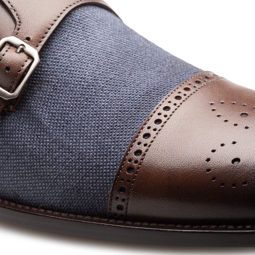 Calf/Linen Cap Toe Double Monk