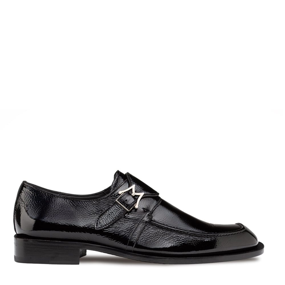 Mezlan Afton Textured Shiny Calf Monk in black