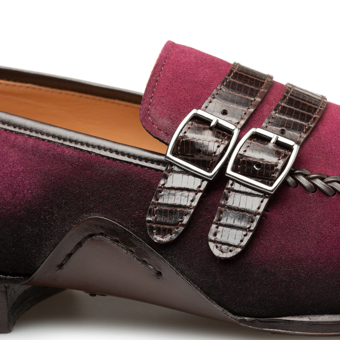 Suede/Lizard Double Strap Loafer