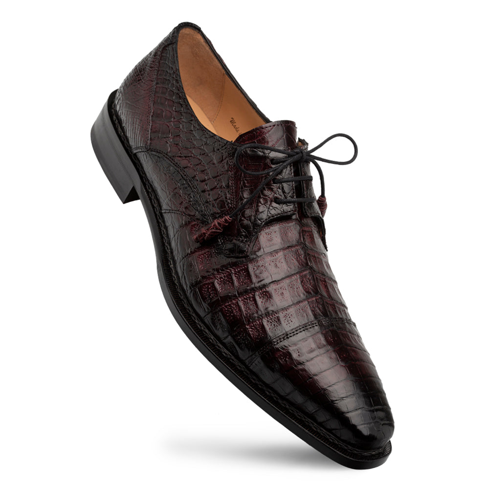 Mezlan Riverside Crocodile Skin Cap Toe Black Derby Lace Up Shoes