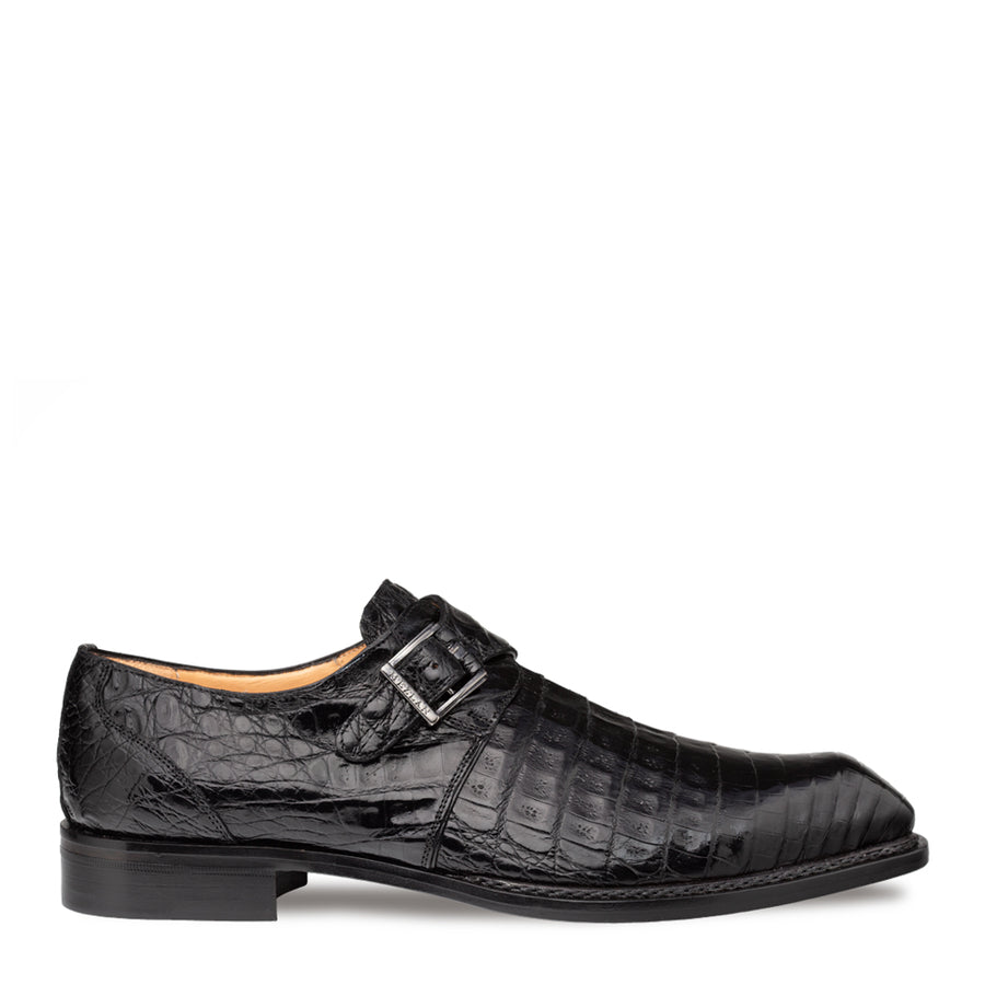 Gigolo Black Crocodile Single Monk-Strap Loafers By Mezlan Made In Spain Brand