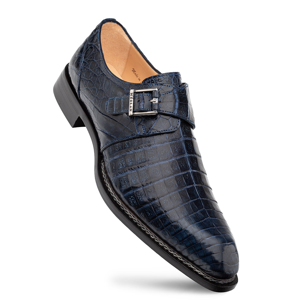 Mezlan Gigolo Black Crocodile Single Monk-Strap Loafers