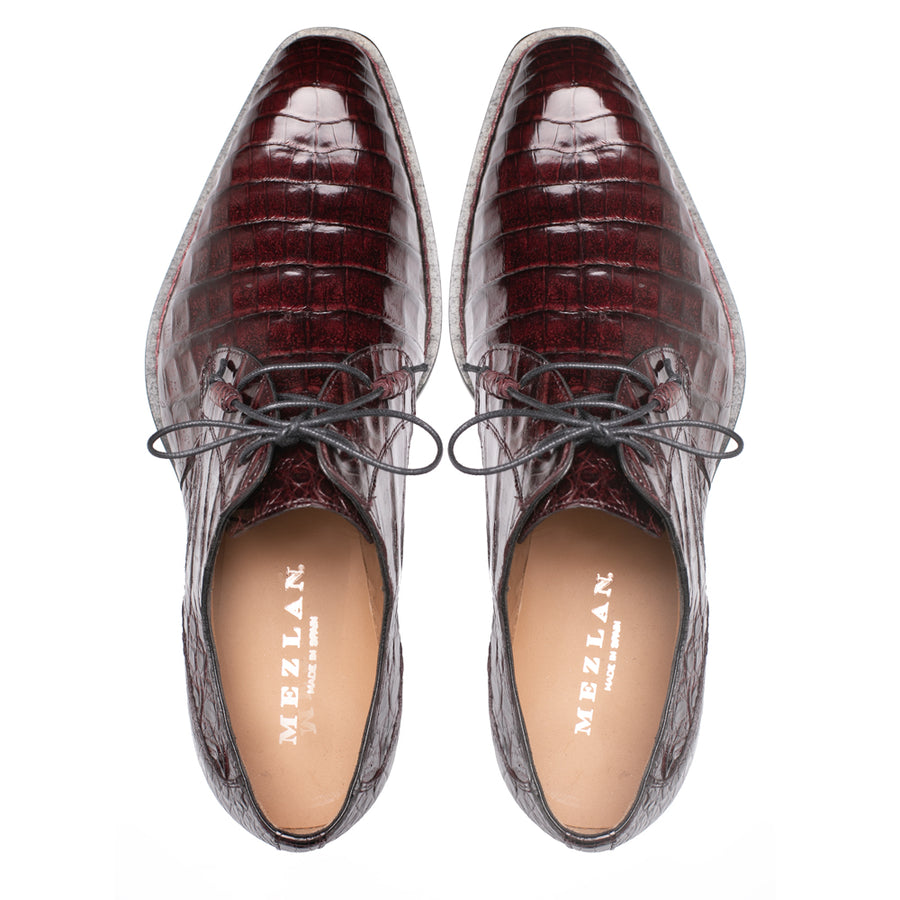 Mezlan Men's Cratos Genuine Crocodile Burgundy Derby Shoes
