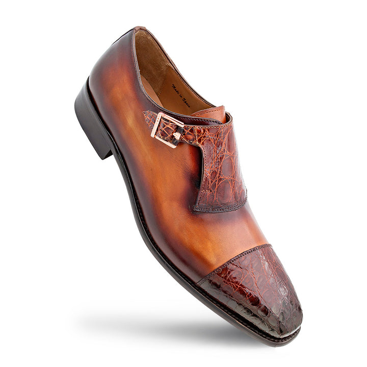 Croc/Calf Cap Toe Monk Strap