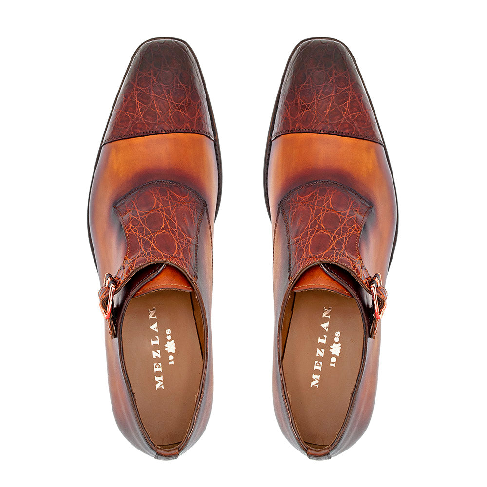 Croc/Calf Cap Toe Monk Strap