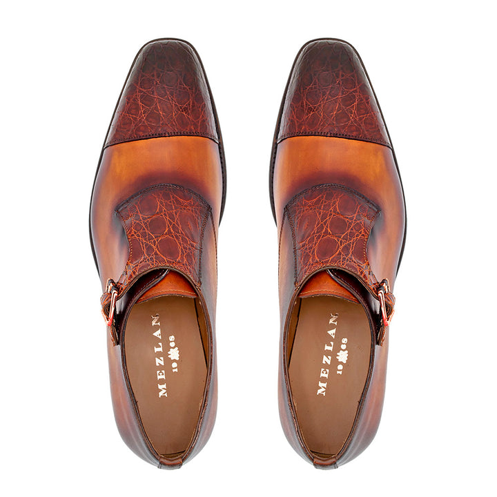 Croc/Calf Cap Toe Monk Strap