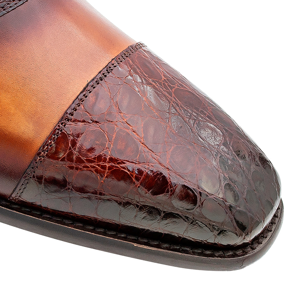 Croc/Calf Cap Toe Monk Strap