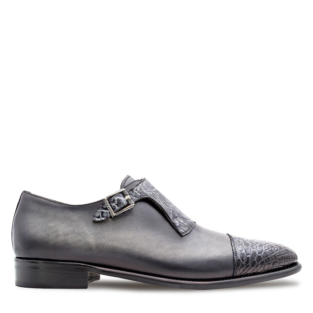 Croc/Calf Cap Toe Monk Strap