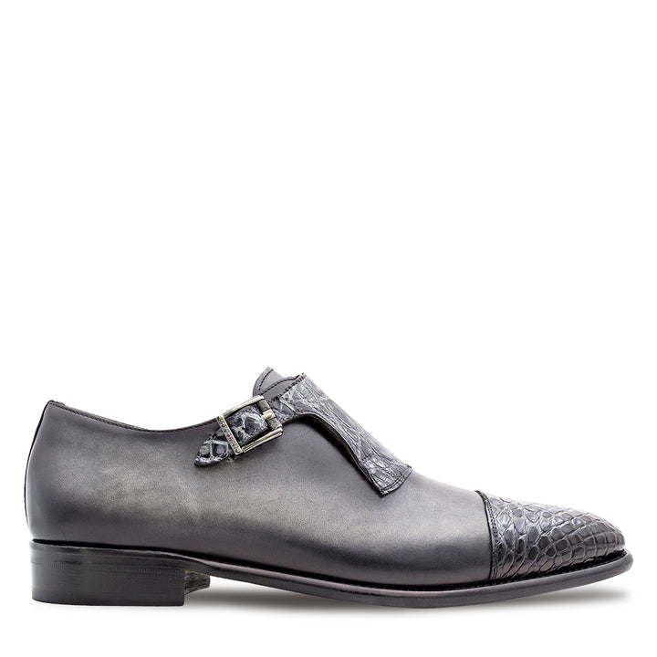 Croc/Calf Cap Toe Monk Strap