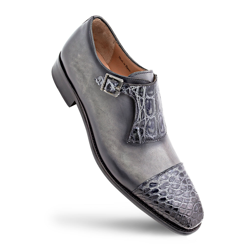 Croc/Calf Cap Toe Monk Strap