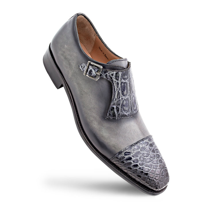 Croc/Calf Cap Toe Monk Strap