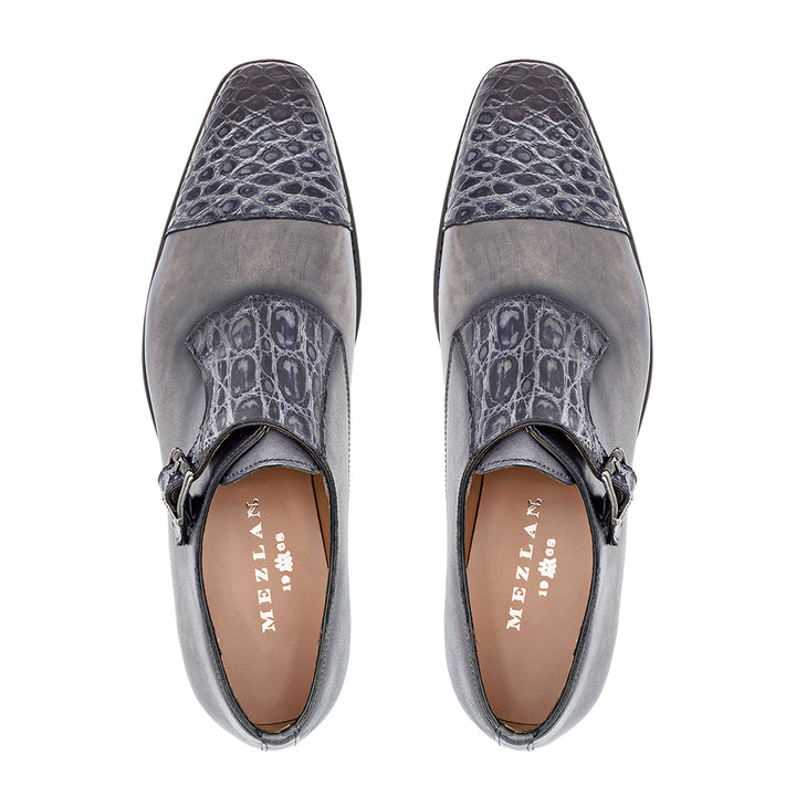 Croc/Calf Cap Toe Monk Strap