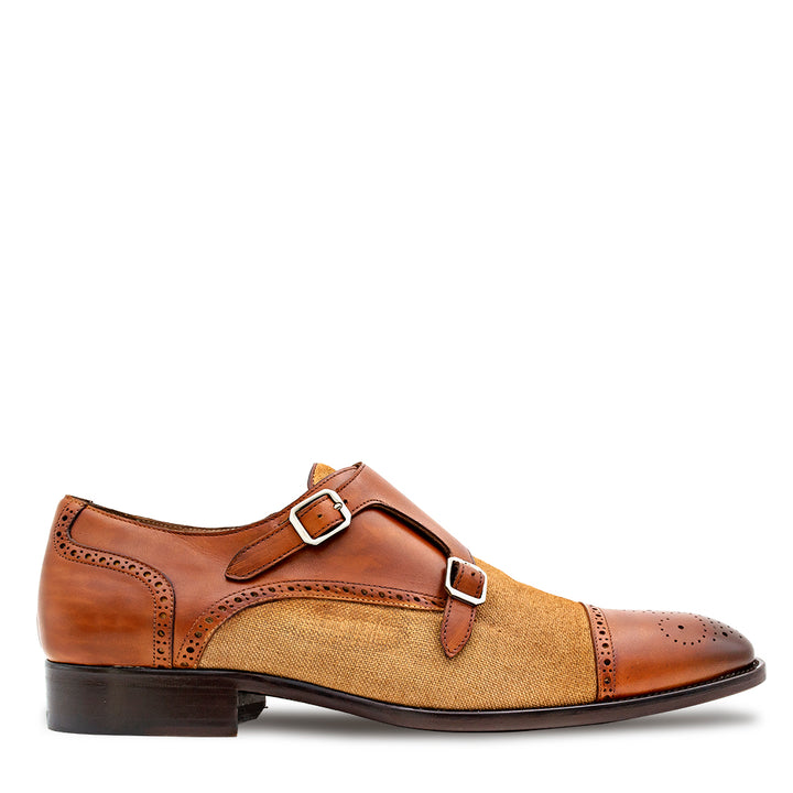Calf/Linen Cap Toe Double Monk