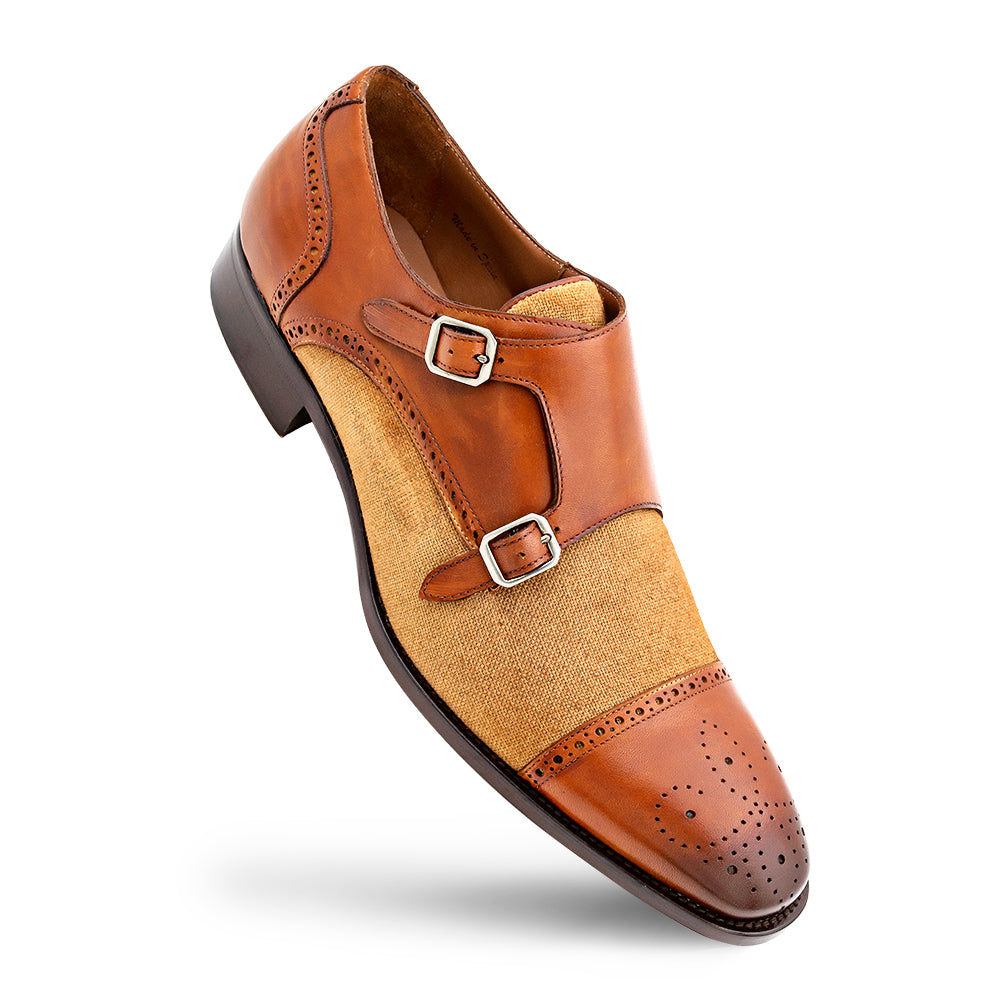 Calf/Linen Cap Toe Double Monk