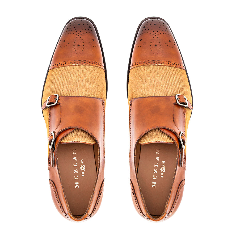 Calf/Linen Cap Toe Double Monk