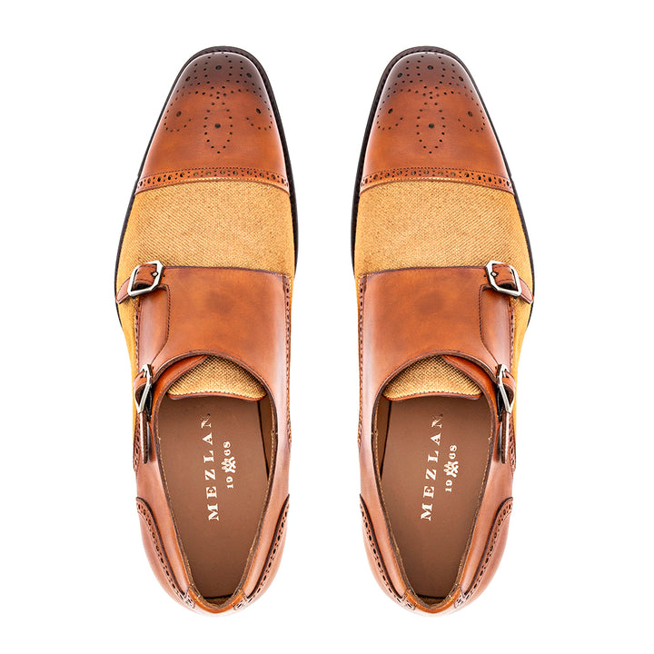 Calf/Linen Cap Toe Double Monk