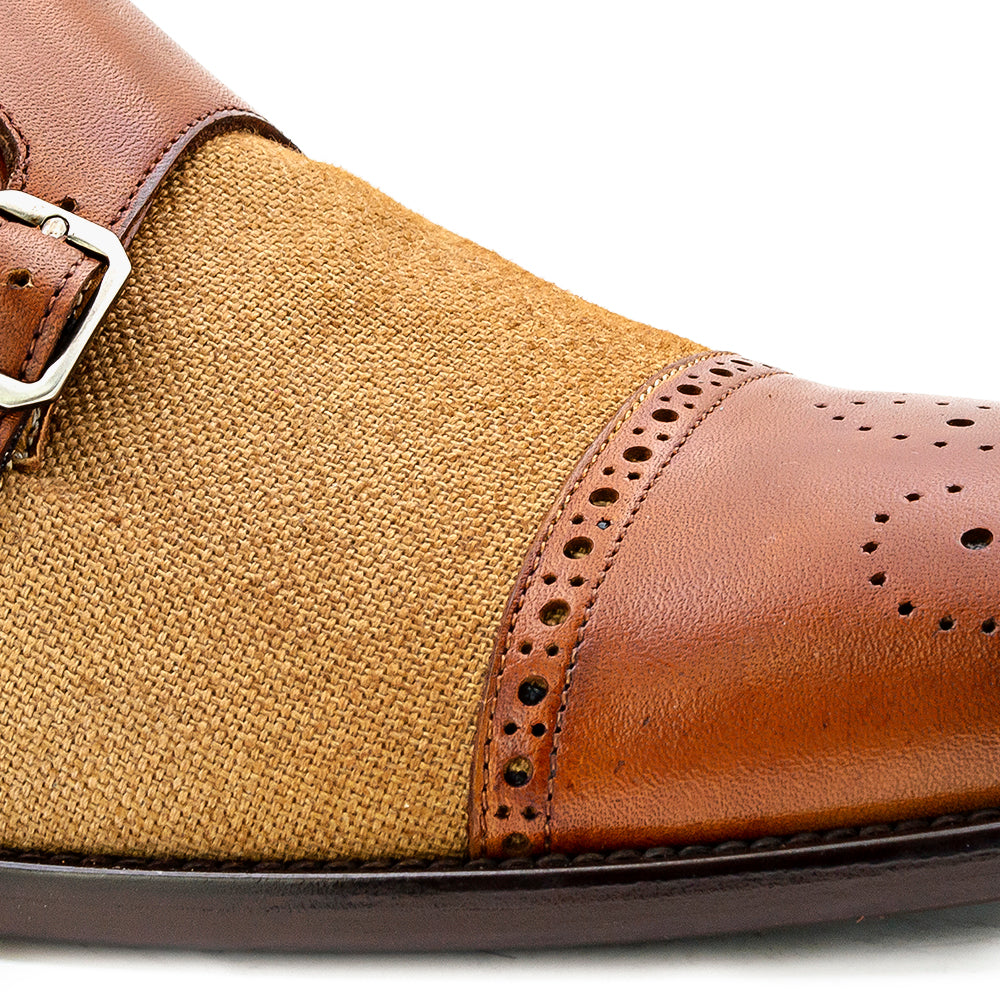 Calf/Linen Cap Toe Double Monk