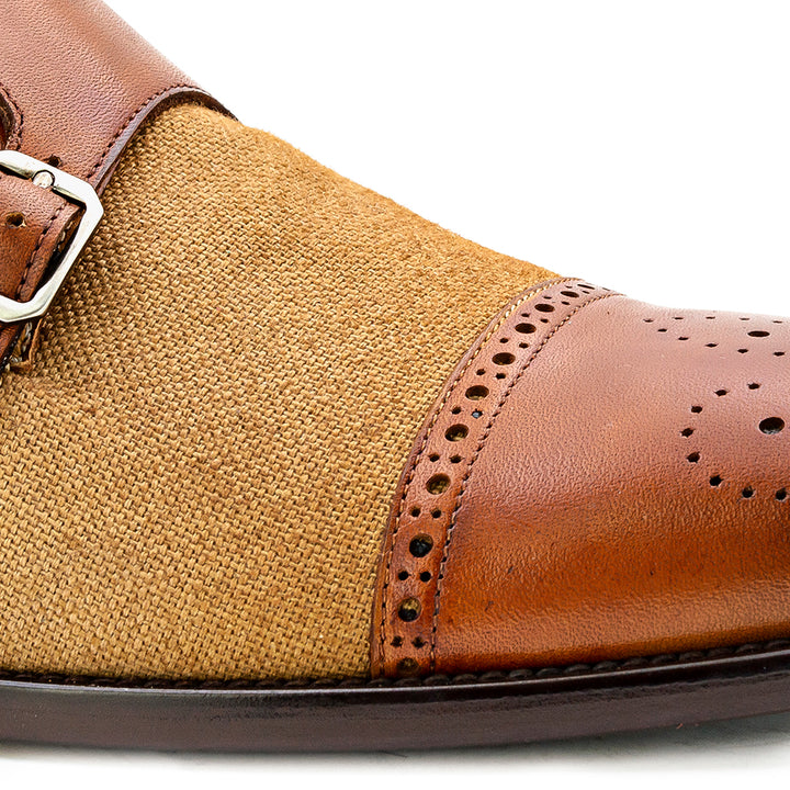 Calf/Linen Cap Toe Double Monk