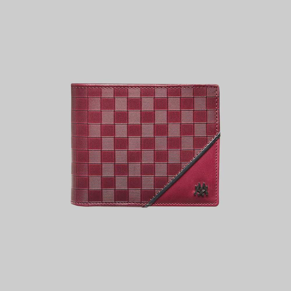 Burgundy Black Men's Embossed Leather Bi-Fold Wallet - European Calfskin lg06 - Mezlan Wallets