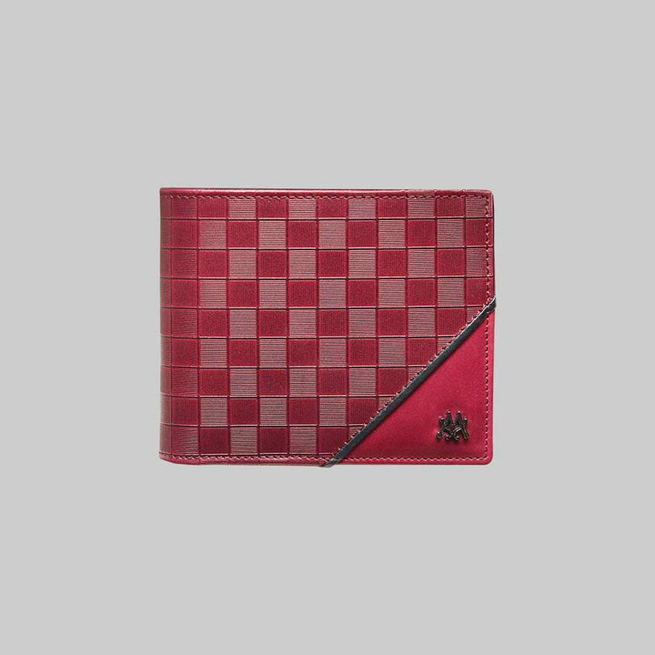 Burgundy Black Men's Embossed Leather Bi-Fold Wallet - European Calfskin lg06 - Mezlan Wallets