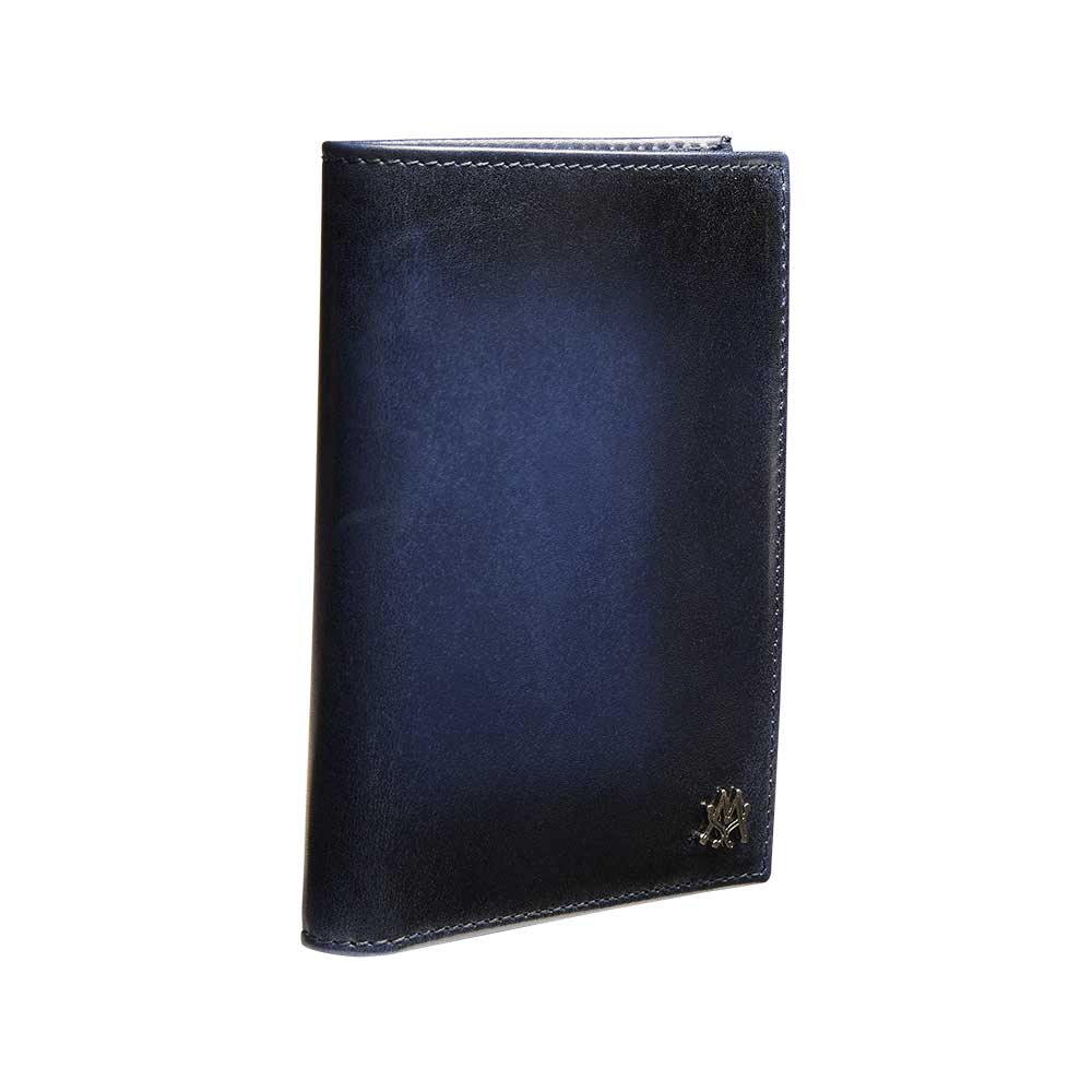 Blue Men's European Calfskin Leather Wallet - Bi-fold with Vintage Finish - Mezlan Wallets