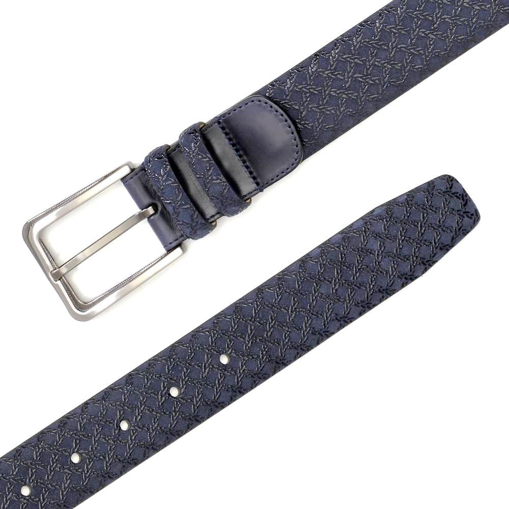 Men's Fashion Belt in Blue with Laser-Printed Suede and Calf Trim - Mezlan Belts