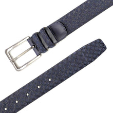 Load image into Gallery viewer, Men&#39;s Fashion Belt in Blue with Laser-Printed Suede and Calf Trim - Mezlan Belts
