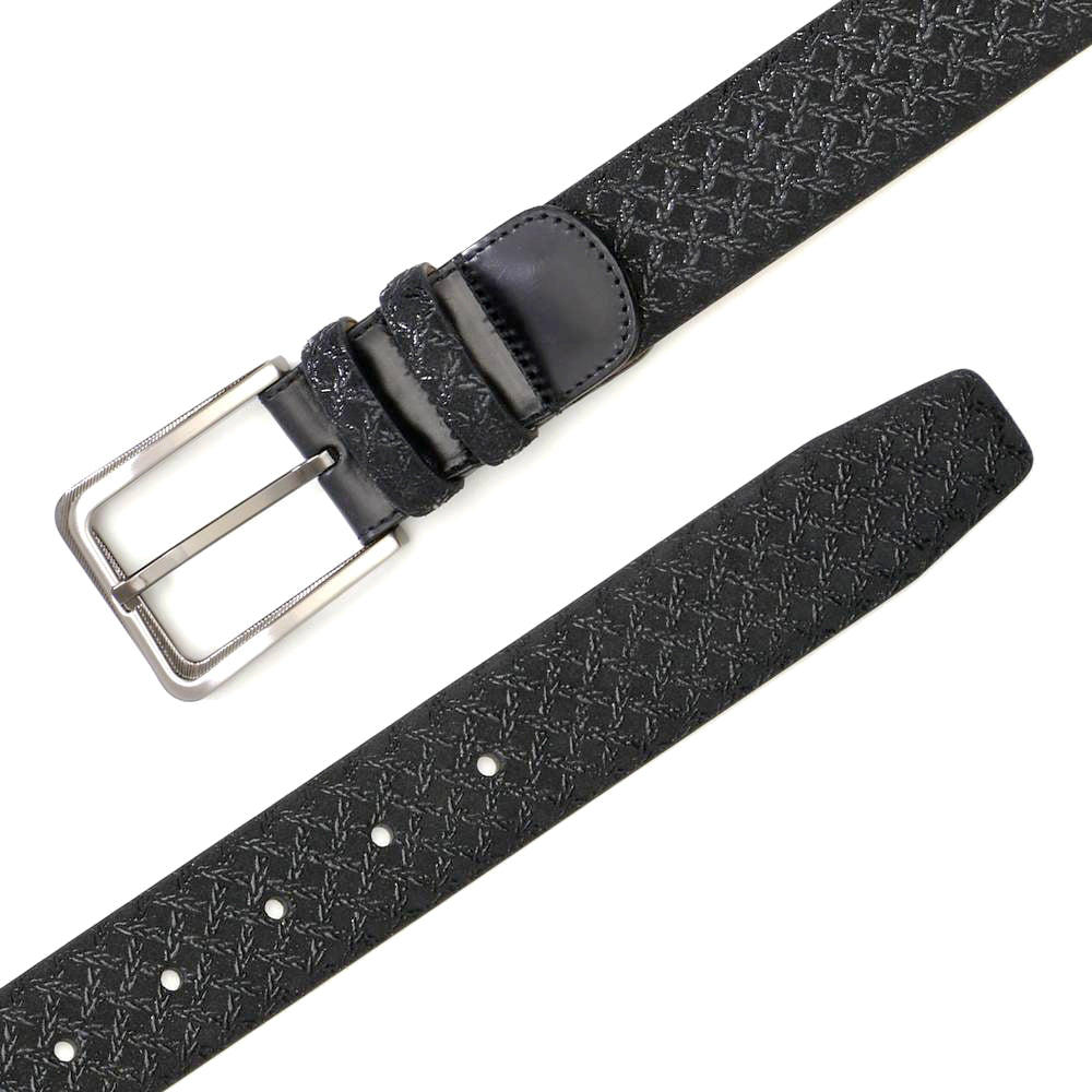 Men's Fashion Belt in Black with Laser-Printed Suede and Calf Trim - Mezlan Belts