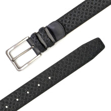 Load image into Gallery viewer, Men&#39;s Fashion Belt in Black with Laser-Printed Suede and Calf Trim - Mezlan Belts
