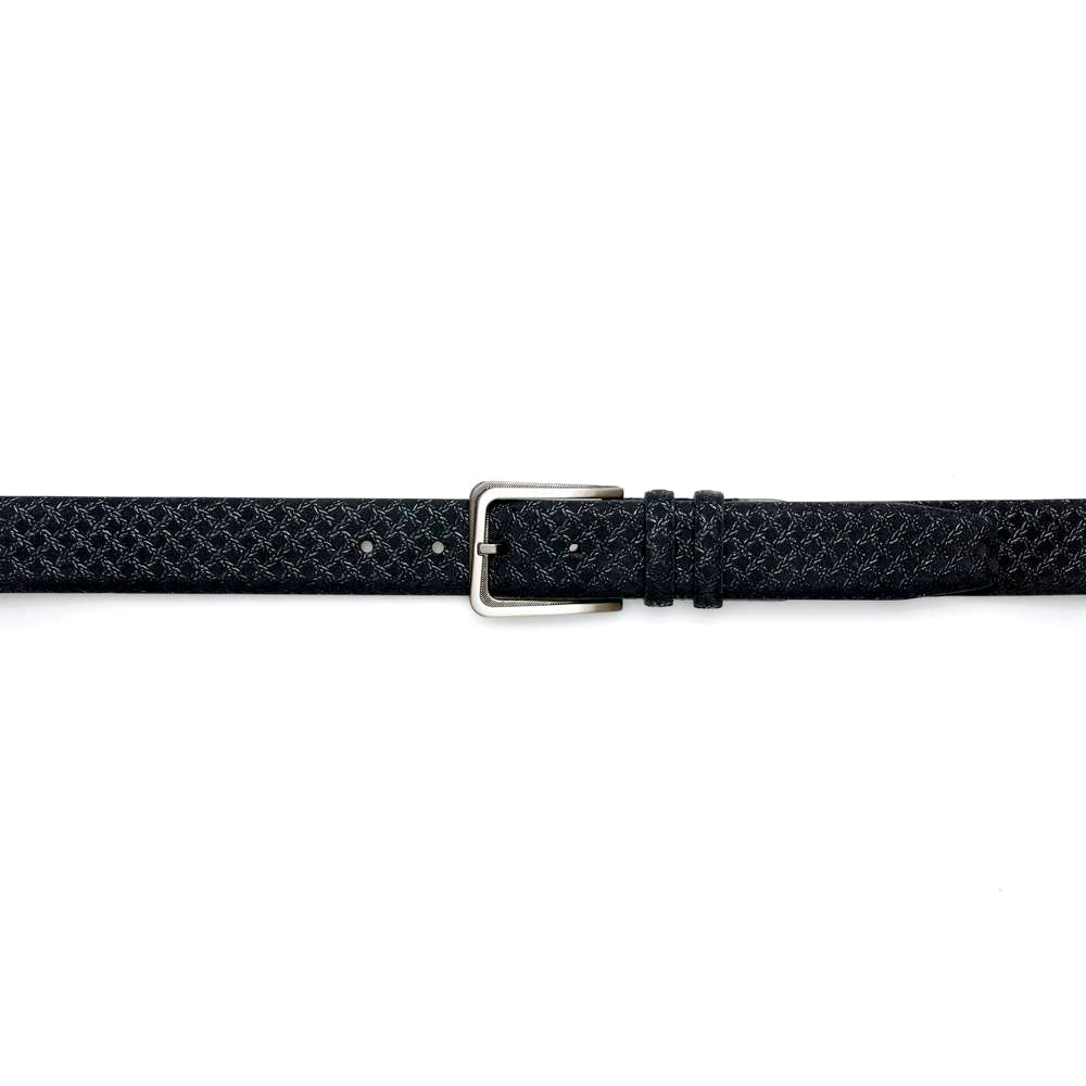 Men's Fashion Belt in Black with Laser-Printed Suede and Calf Trim - Mezlan Belts