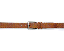 Load image into Gallery viewer, Men&#39;s Fashion Belt in Tan with Laser-Printed Suede and Calf Trim - Mezlan Belts
