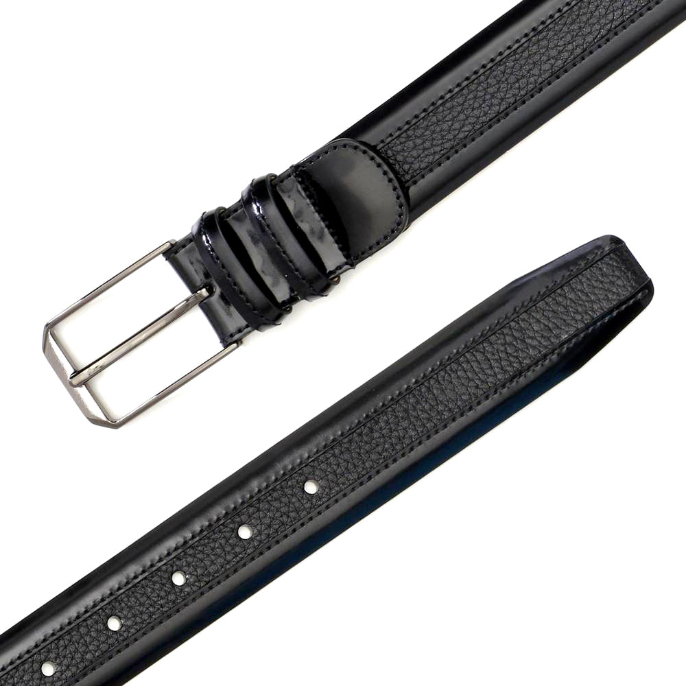 Men's Hi-Shine Cordovan Leather and Deerskin Belt in Black - AO11113 - Mezlan Belts