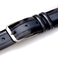 Load image into Gallery viewer, Men&#39;s Hi-Shine Cordovan Leather and Deerskin Belt in Blue - AO11113 - Mezlan Belts
