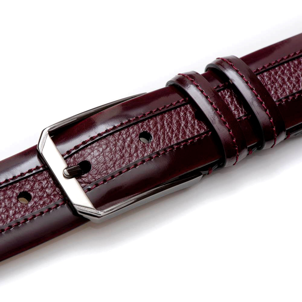 Men's Hi-Shine Cordovan Leather and Deerskin Belt - AO11113
