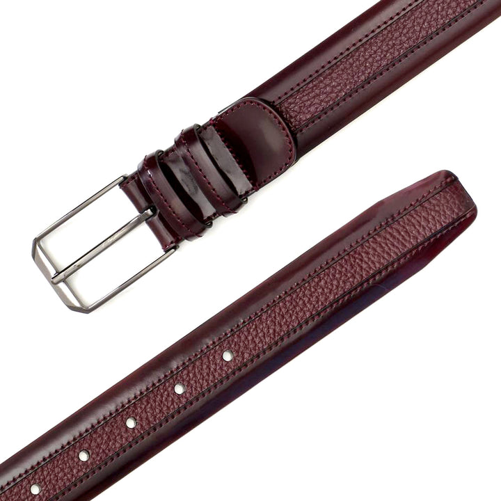 Men's Hi-Shine Cordovan Leather and Deerskin Belt in Burgundy - AO11113 - Mezlan Belts