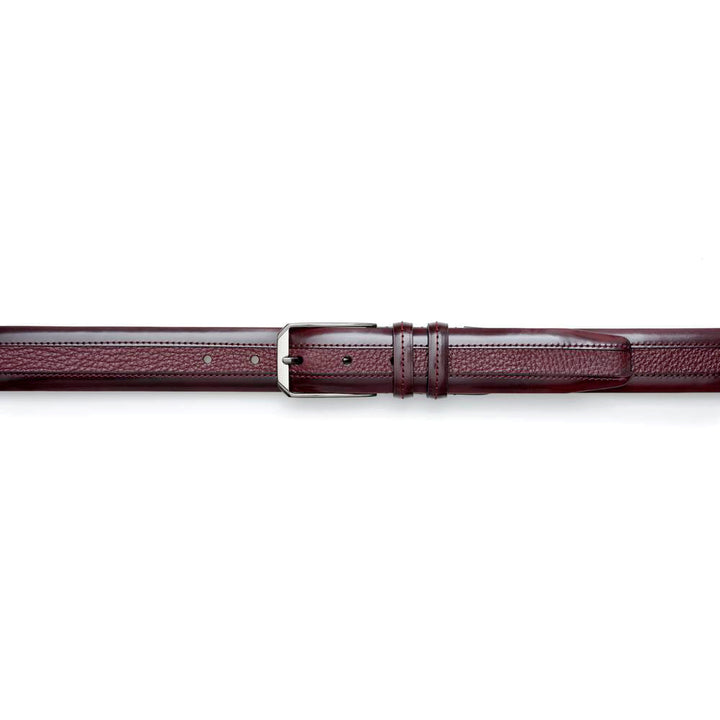 Men's Hi-Shine Cordovan Leather and Deerskin Belt in Burgundy - AO11113 - Mezlan Belts