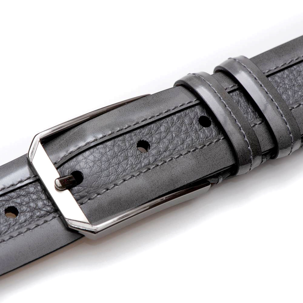 Men's Hi-Shine Cordovan Leather and Deerskin Belt in Grey - AO11113 - Mezlan Belts