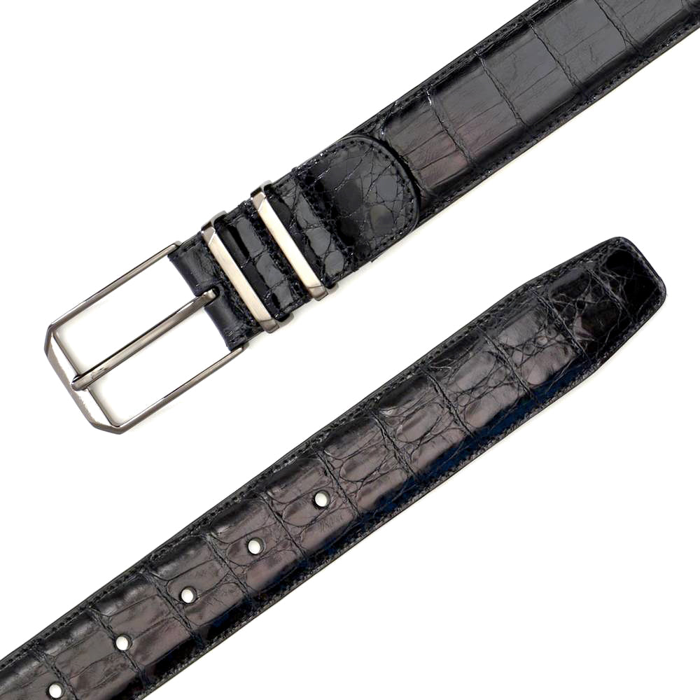 Men's Crocodile Belt in Black with Satin Nickel Buckle - Mezlan Belts