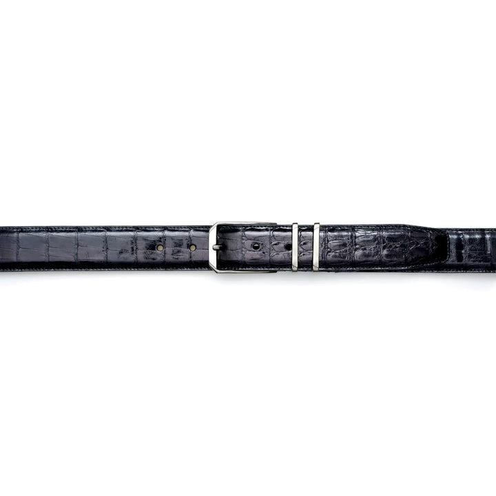 Men's Crocodile Belt in Black with Satin Nickel Buckle - Mezlan Belts