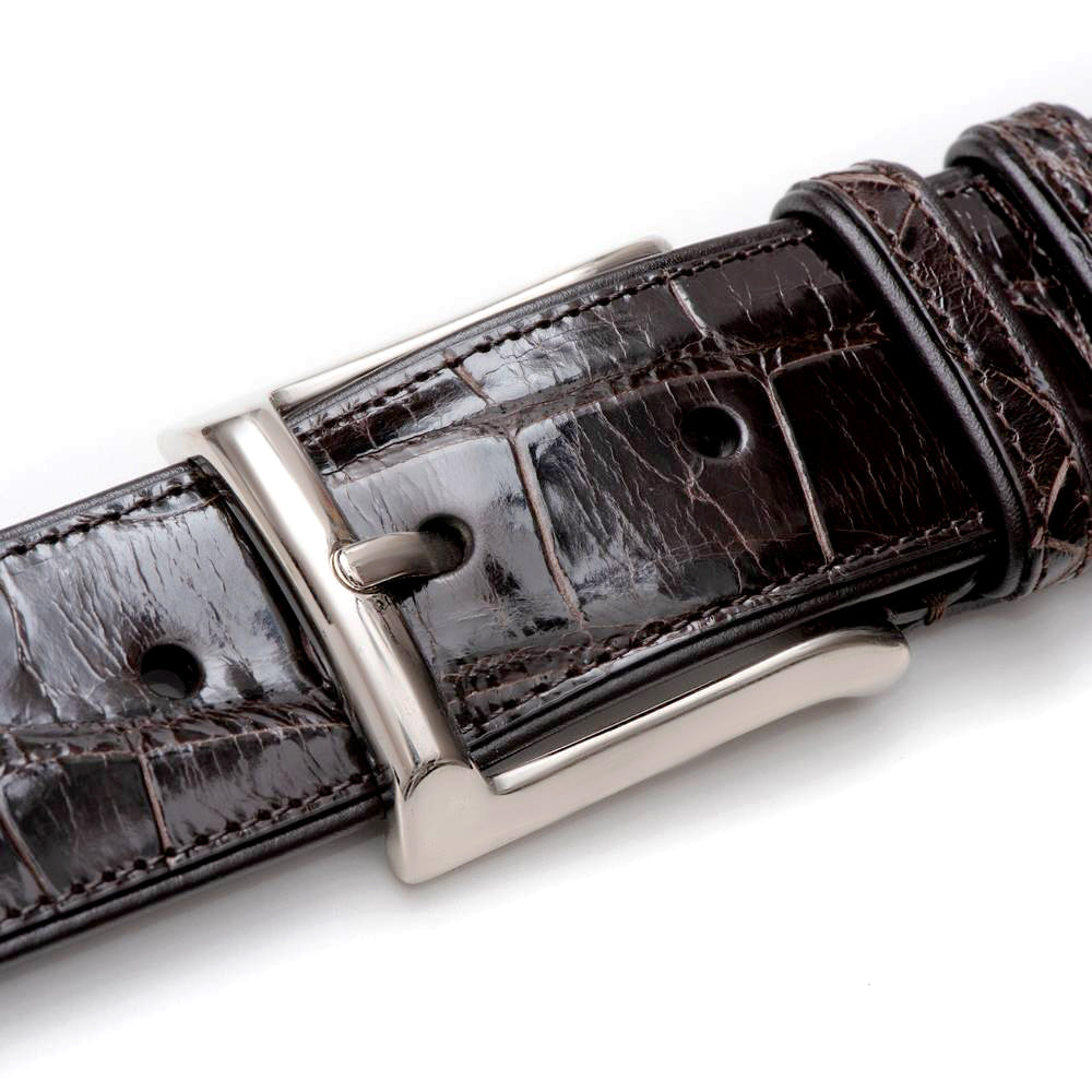 Men's Alligator Leather Belt, Dark Brown Alligator / 32