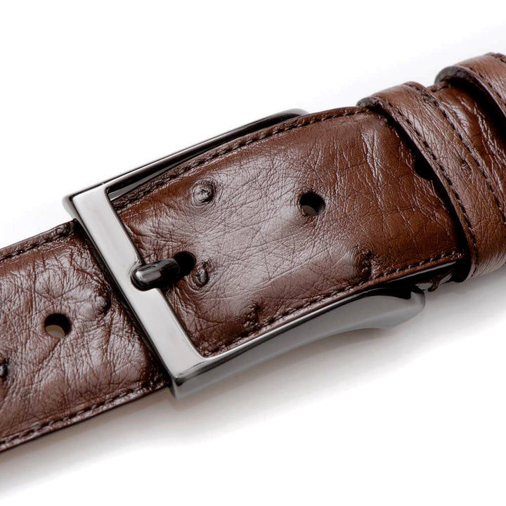 Men's Ostrich Skin Belt in Brown with Satin Platinum Buckle - Mezlan Belts